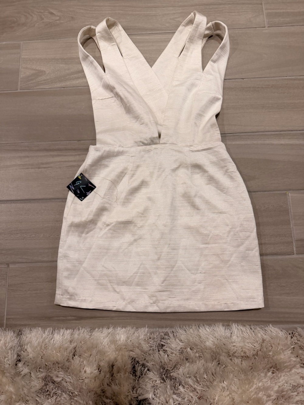 Nasty Gal Cream Textured V-Neck Mini Dress